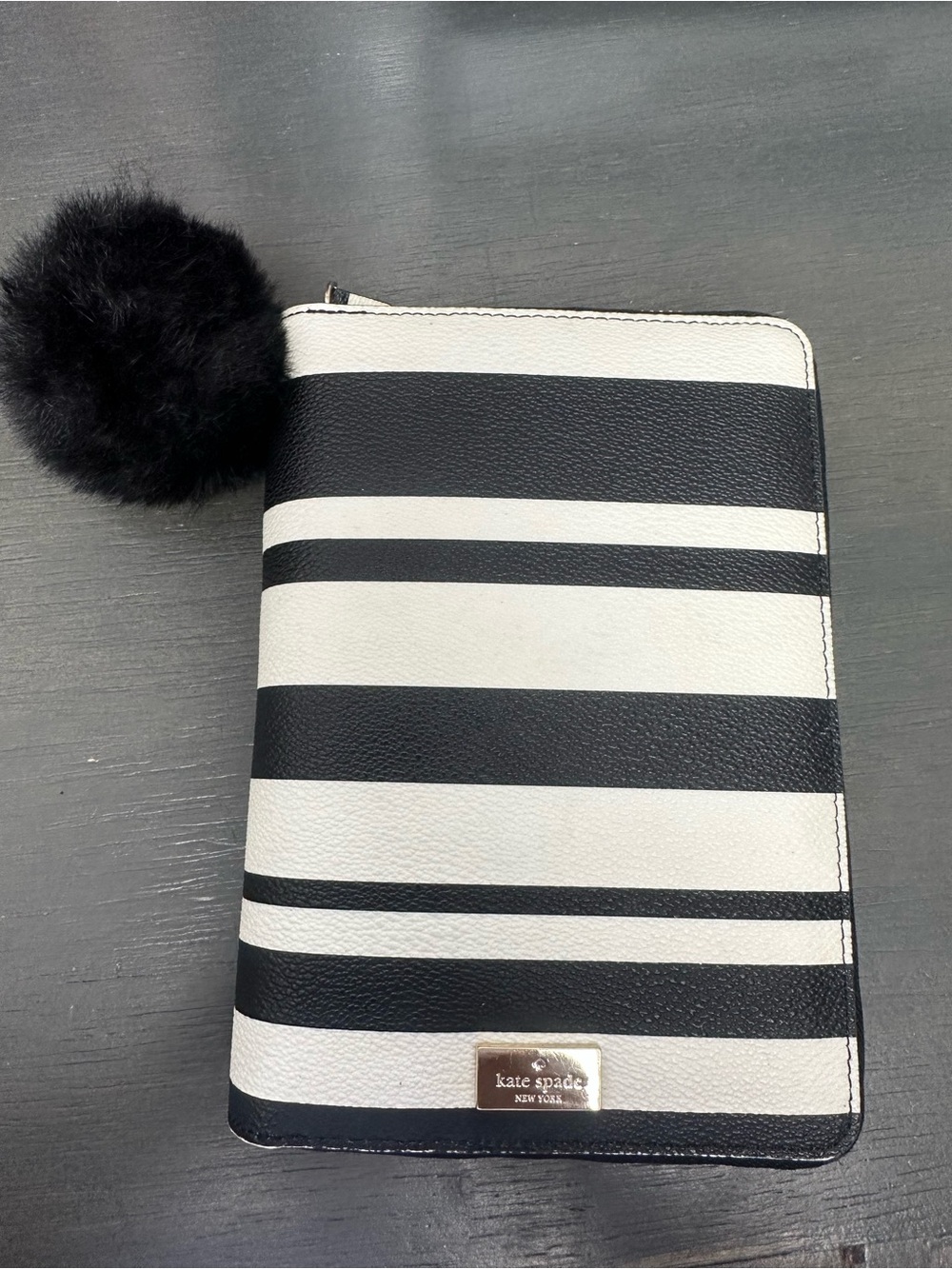 Kate Spade Wellesley planner/wallet Black and White Striped Zip